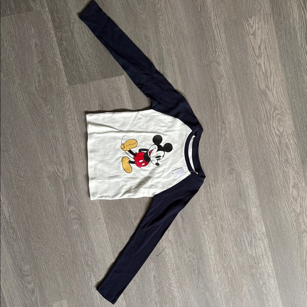 Gap x Disney Mickey Mouse Kids Long Sleeve Shirt - White and Navy Blue